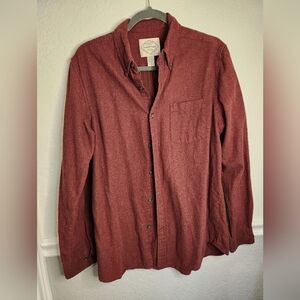 St Johns Bay Mens MEDIUM Maroon Flannel Classic Fit Shirt 100% Cotton